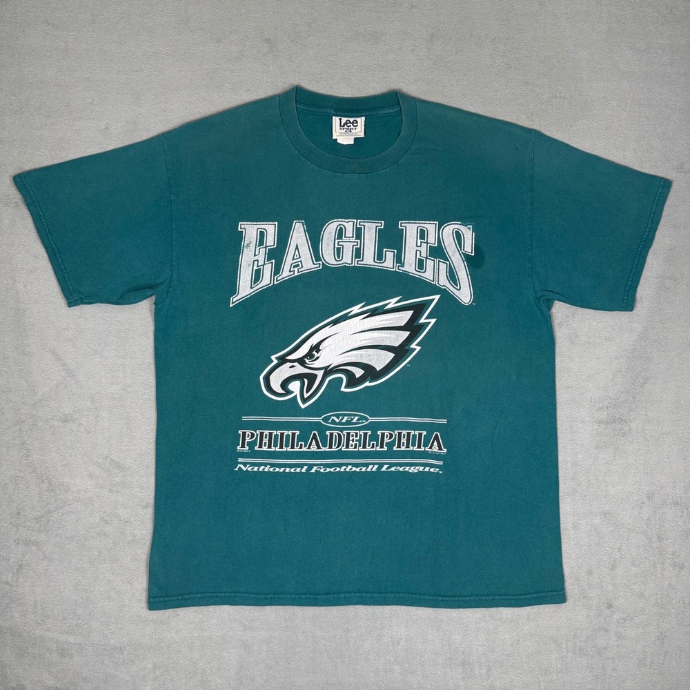Vintage 90s Philadelphia Eagles NFL T-Shirt Lee Sport Nutmeg Big Logo Teal XL‎